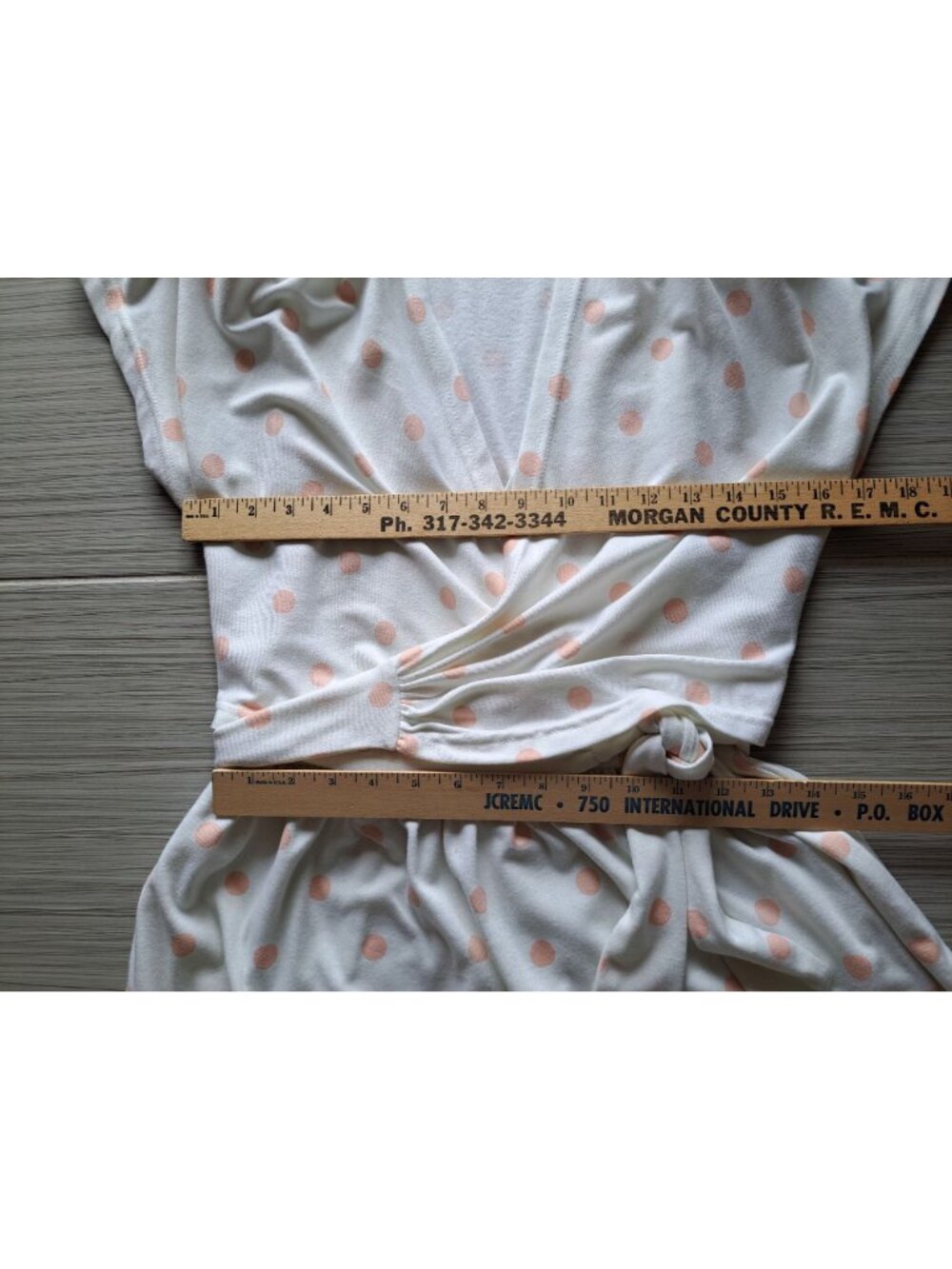Vintage Polka Dot Wrap Dress Size 12  Accentuette USA Cotton Peach Cream Cottage - Picture 11 of 13
